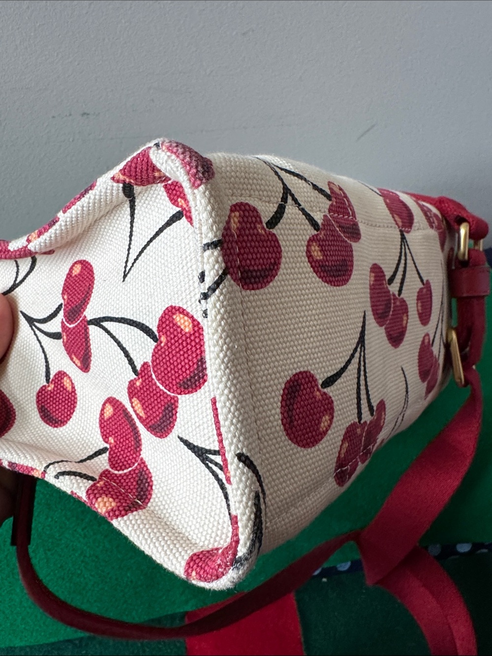 🍒Coach Cream Canvas Mini Tote with Pink Cherry Print and ❤️red Strap🍒 - Picture 15 of 17